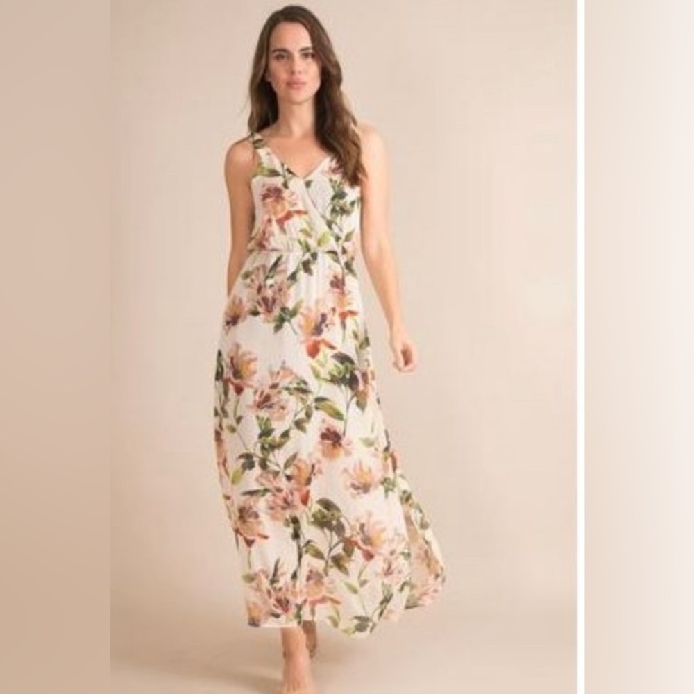 SIMPLY Noelle Long Floral Tropical Flowy Chiffon Maxi Dress Size M